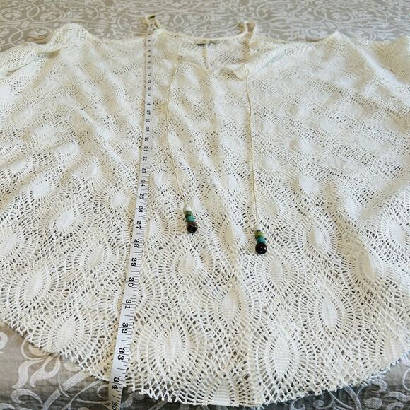 Saint Tropez West Swim Coverup Women M Cream Cold Shoulder Beads Boho Beach - Picture 5 of 10